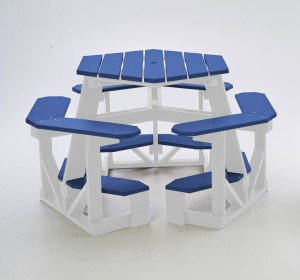 Blue and White Pub Height Picnic Table