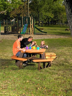 Orange and Brown Hexagonal Picnic Table