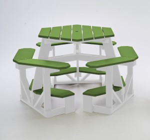 Green and White Pub Height Picnic Table