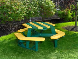 Green and Yellow Hexagonal Picnic Table